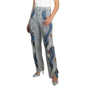 NWT Two Twin Style Woven Unique Straight Lef High Rise Jeans Womens Size Small